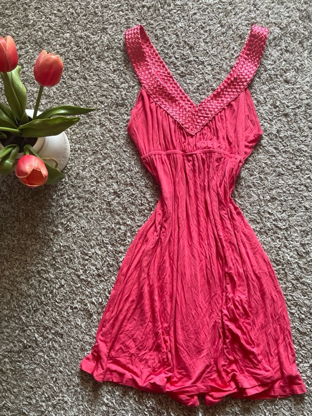 Patrizia Pepe Braided-Strap Hot Pink Tank Dress